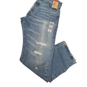 Levi's 501 33X30 Light Blue Distressed Straight Leg Jeans